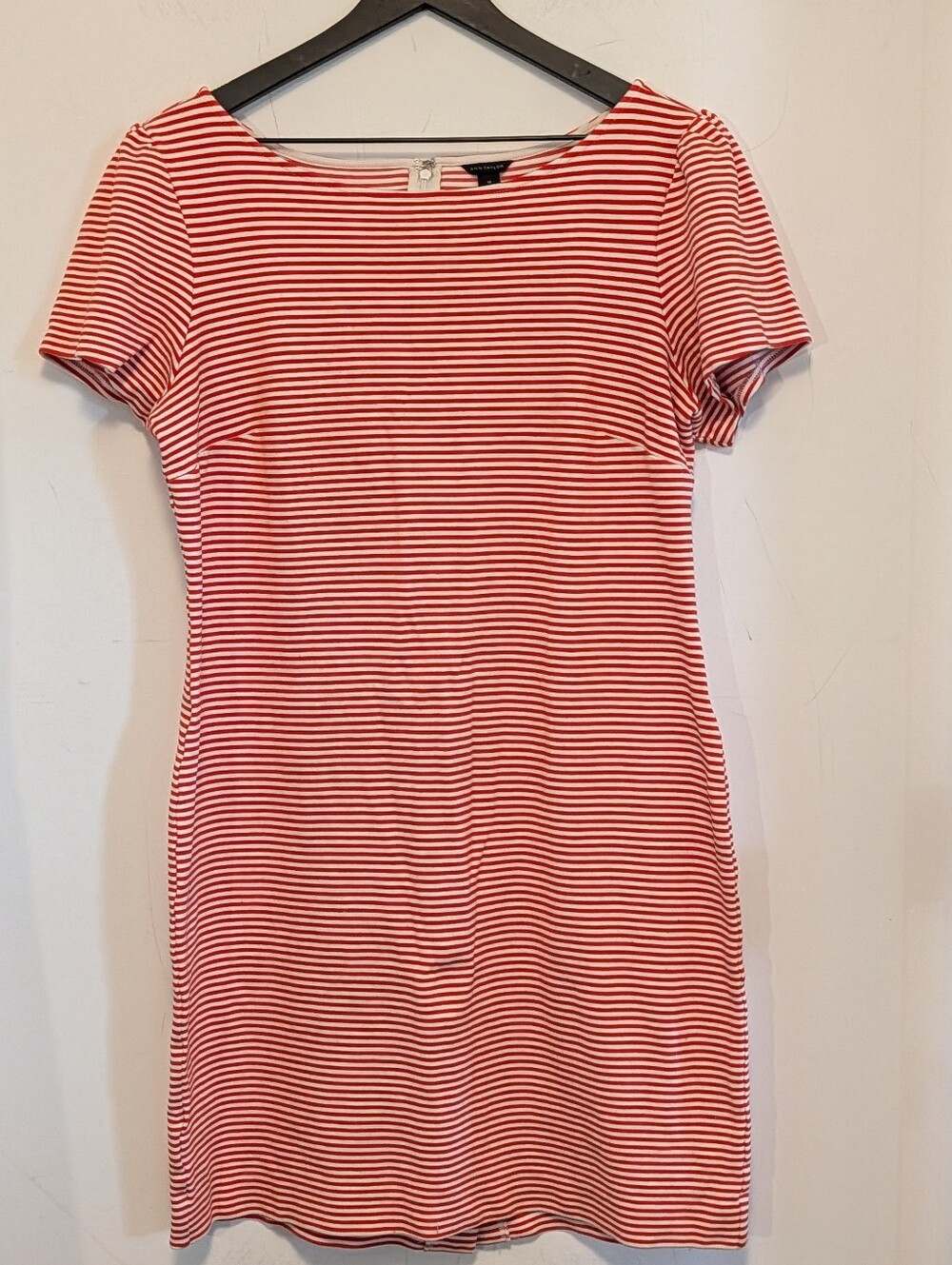 Ann Taylor Red White Striped Sheath Dress Sz 12 Puff Sleeve Career Casual July 4